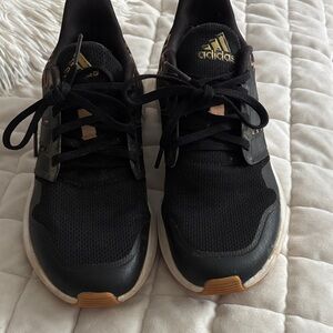 Adidas Kids Black Athletic Sneakers with Leopard Accents